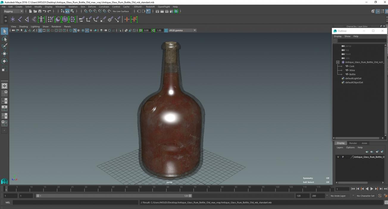 3D model Antique Glass Rum Bottle Old 2