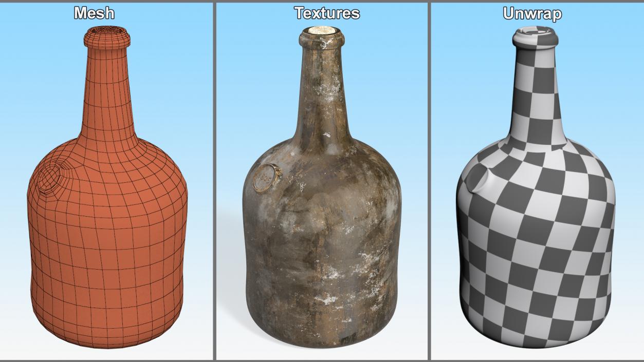 3D model Antique Glass Rum Bottle Old 2