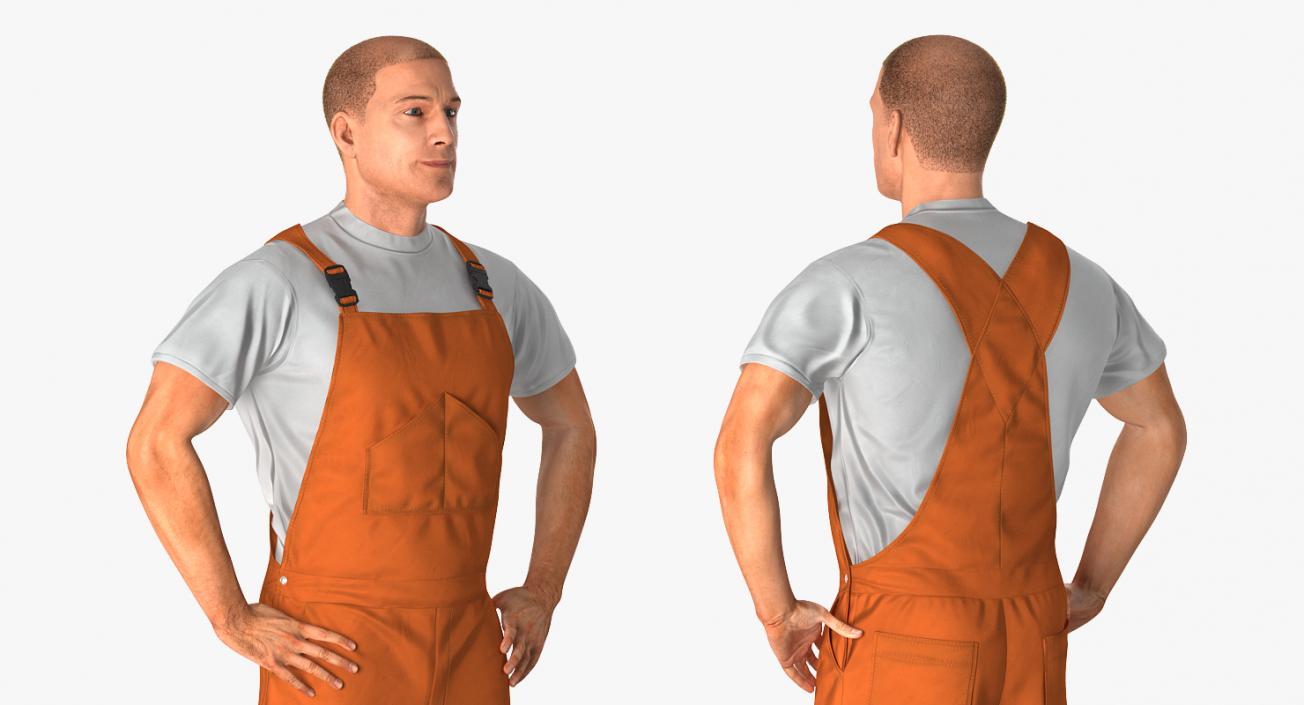 Worker In Orange Overalls Rigged 3D