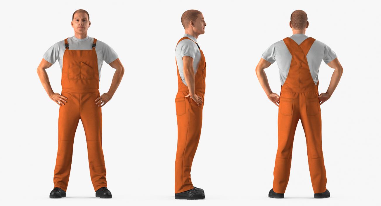 Worker In Orange Overalls Rigged 3D