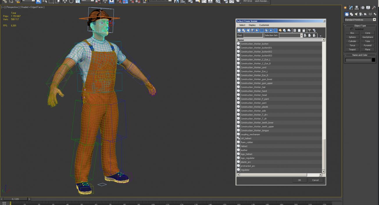 Worker In Orange Overalls Rigged 3D