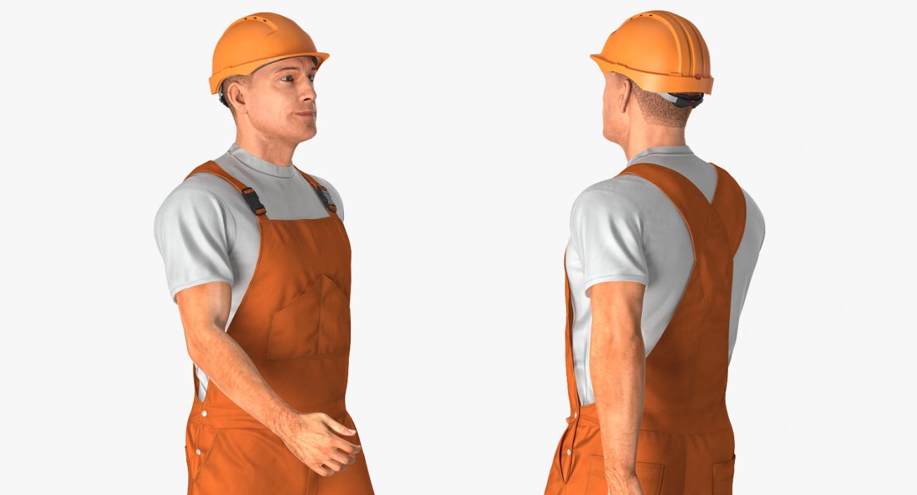 Worker In Orange Overalls Rigged 3D