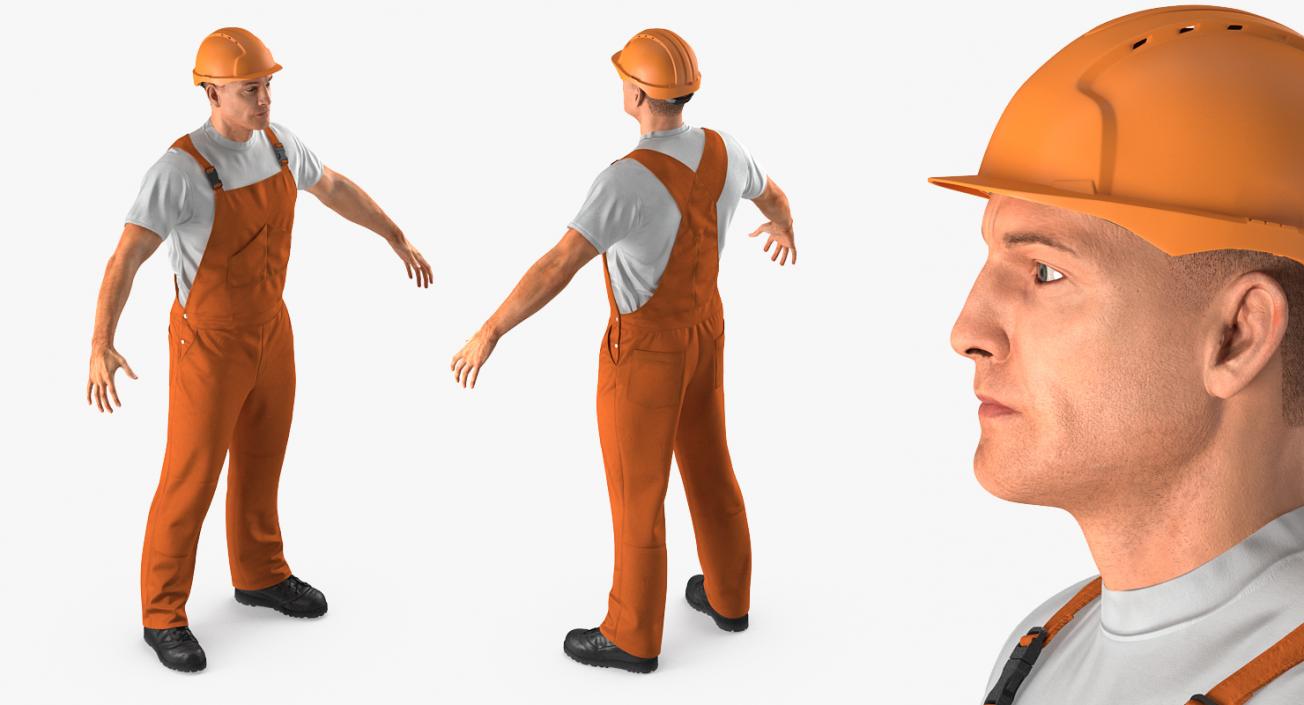 Worker In Orange Overalls Rigged 3D