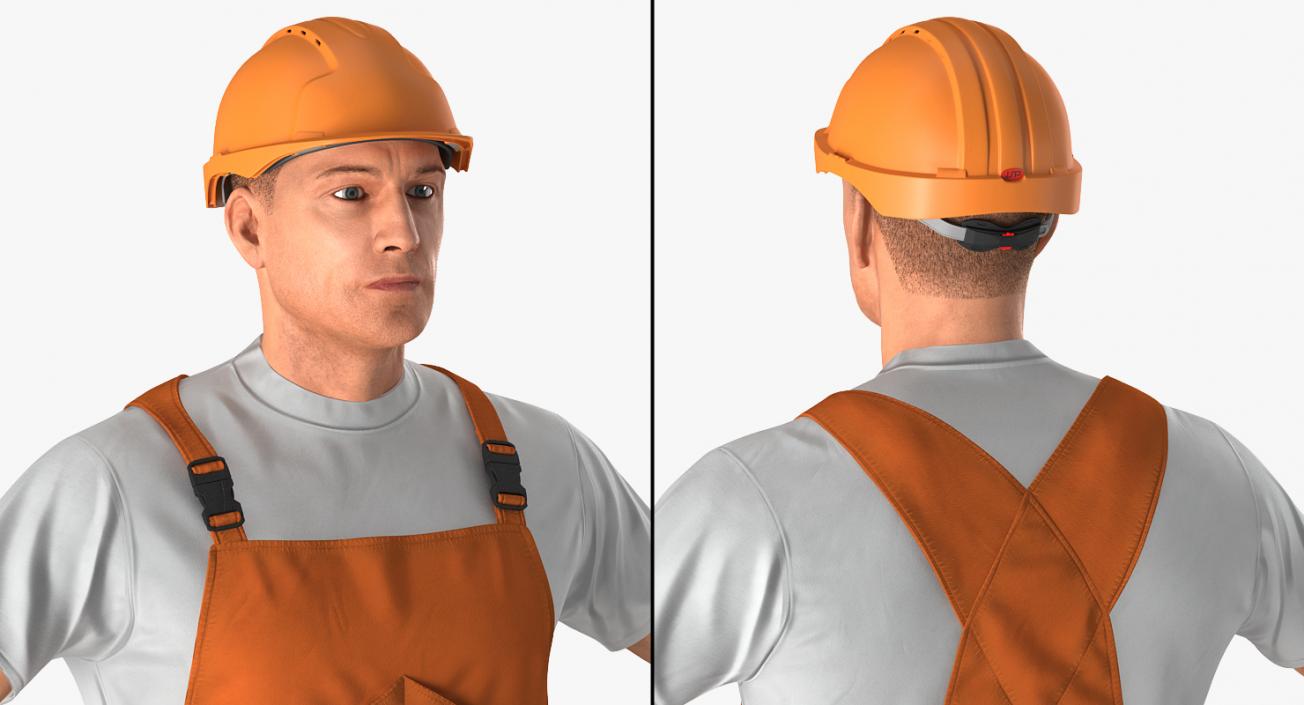 Worker In Orange Overalls Rigged 3D