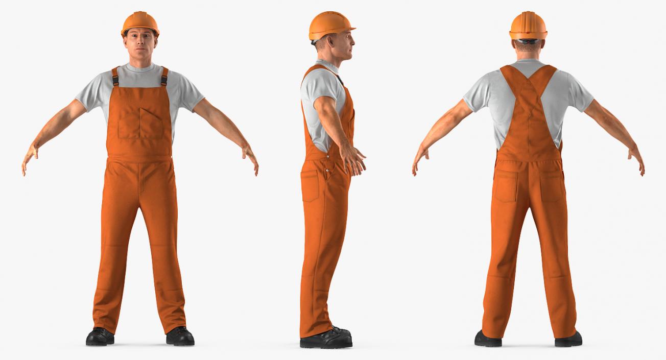 Worker In Orange Overalls Rigged 3D