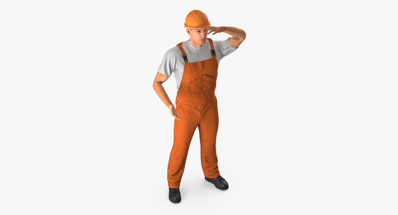 Worker In Orange Overalls Rigged 3D