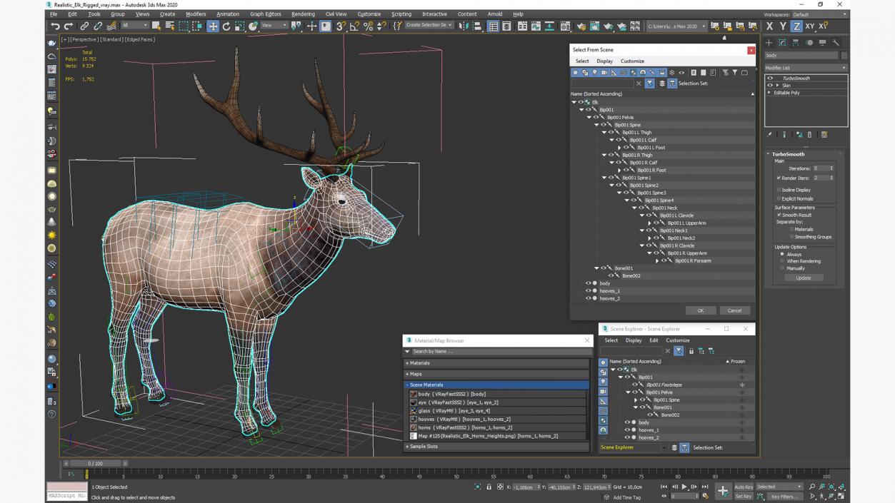 3D model Realistic Elk Rigged