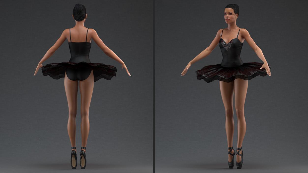 3D Light Skinned Black Ballerina Rigged