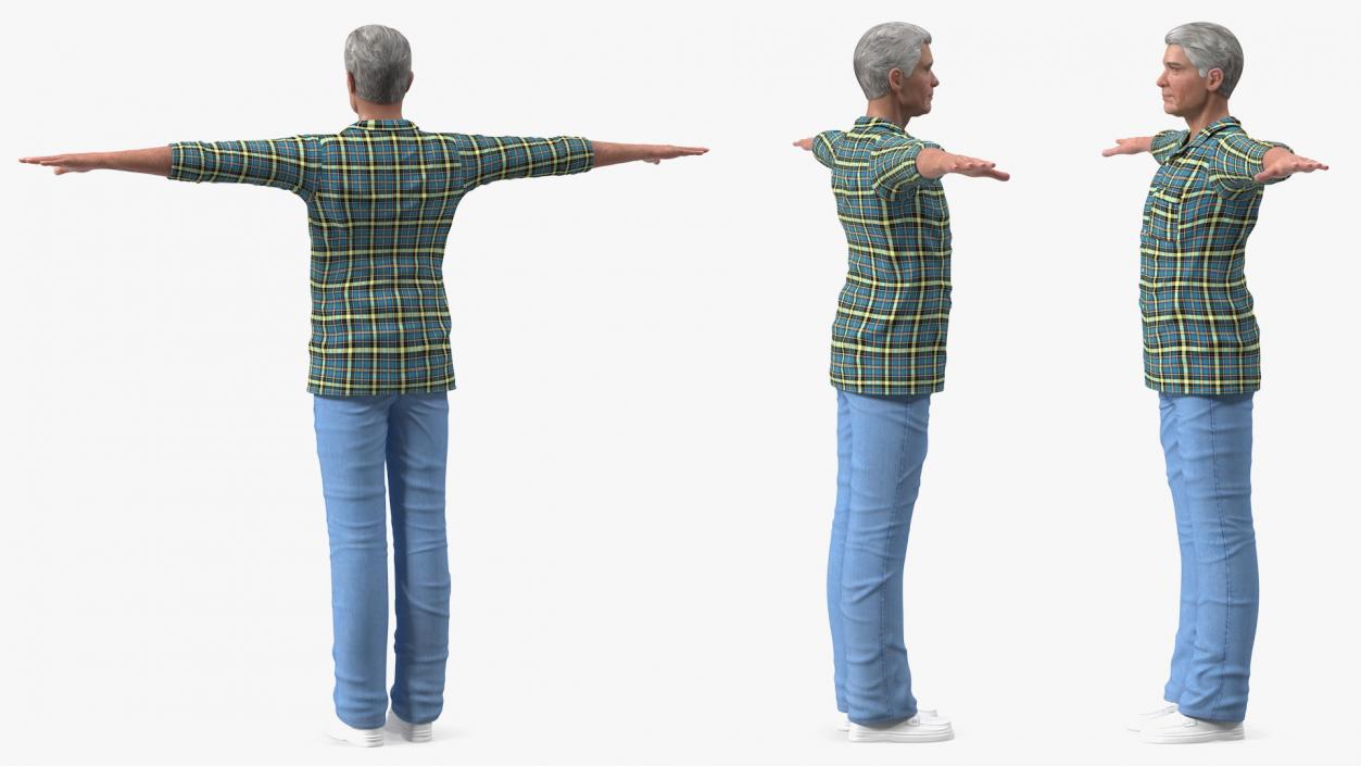 Elderly Man Homewear Rigged 3D