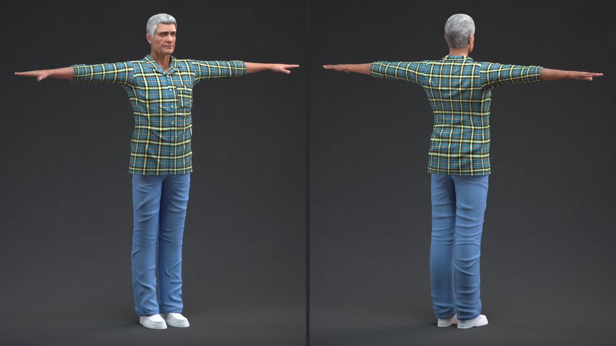 Elderly Man Homewear Rigged 3D