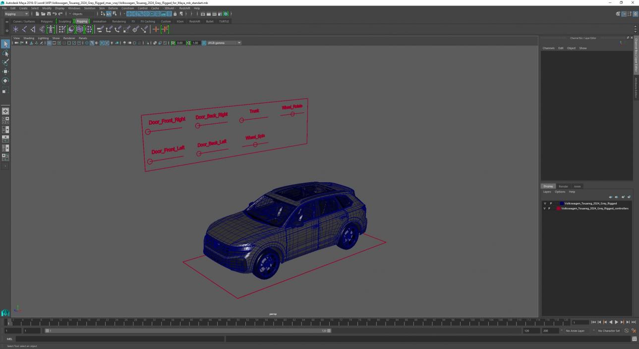 Volkswagen Touareg 2024 Grey Rigged for Maya 3D model