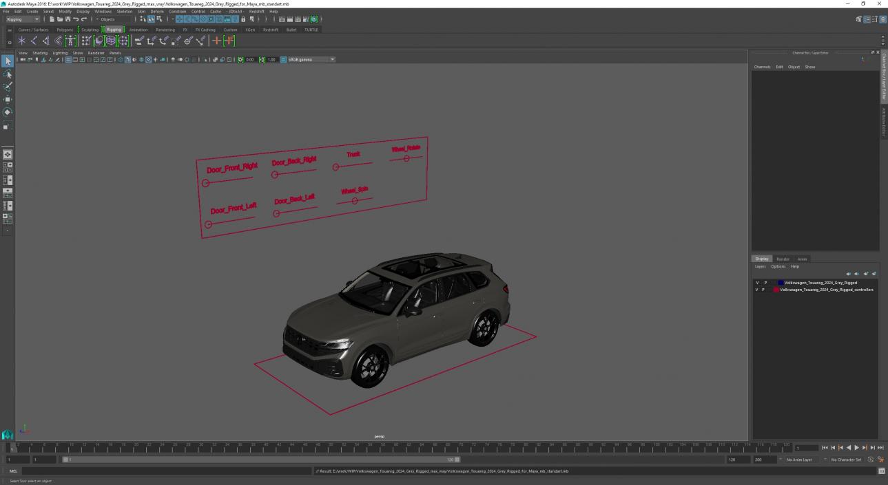 Volkswagen Touareg 2024 Grey Rigged for Maya 3D model