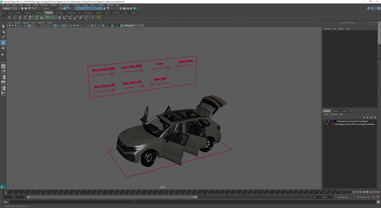 Volkswagen Touareg 2024 Grey Rigged for Maya 3D model