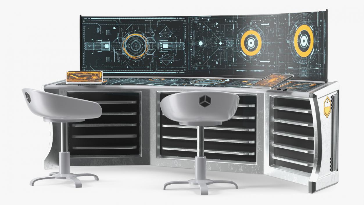 Futuristic Command Center Console with Chair 3D model