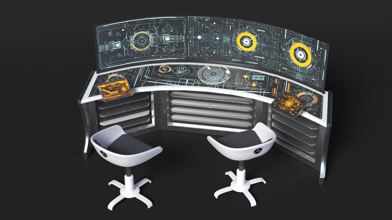 Futuristic Command Center Console with Chair 3D model