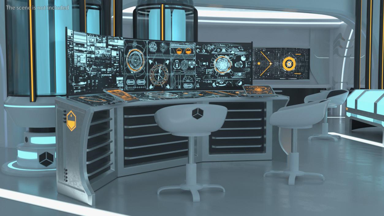 Futuristic Command Center Console with Chair 3D model