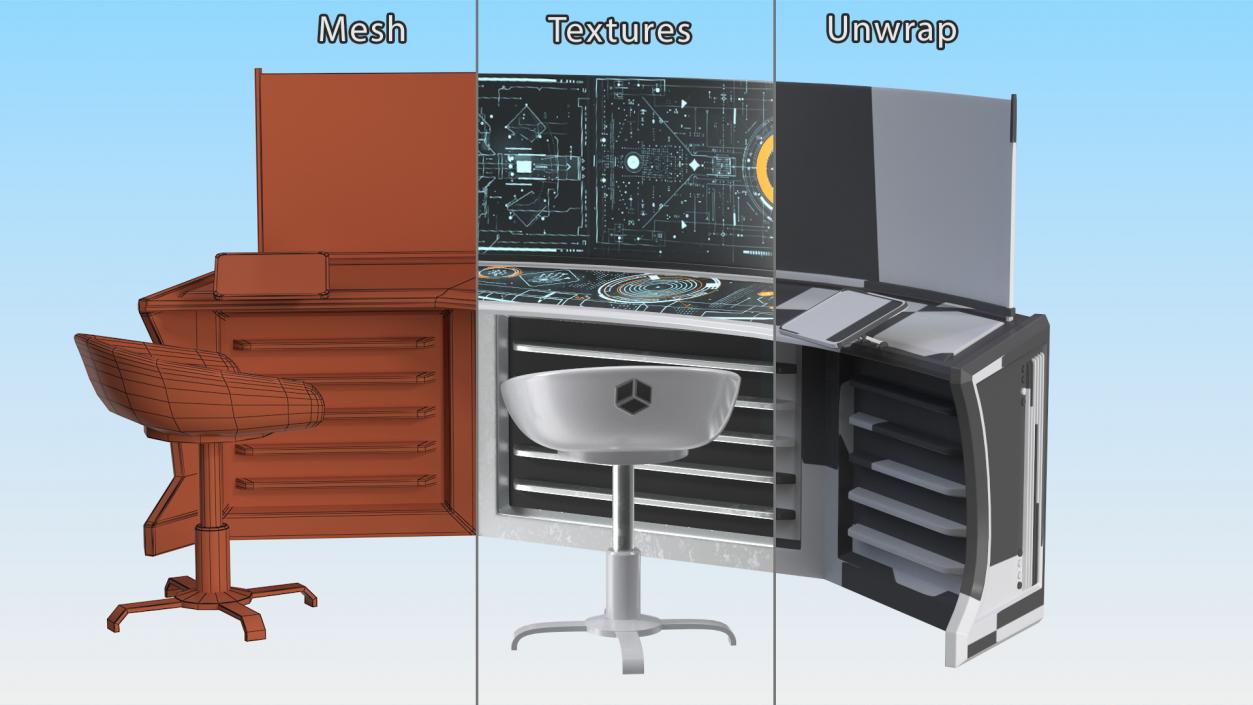 Futuristic Command Center Console with Chair 3D model