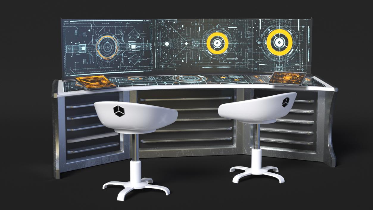 Futuristic Command Center Console with Chair 3D model