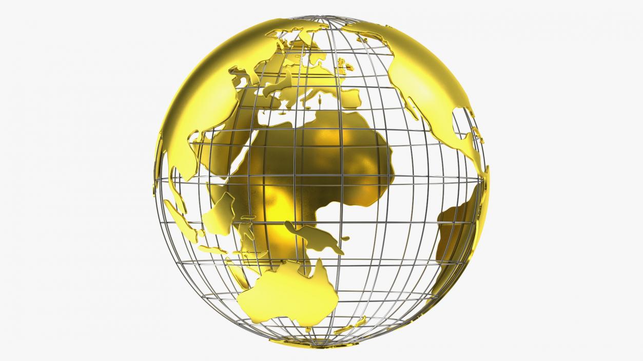 3D Wireframe Earth Globe Gold