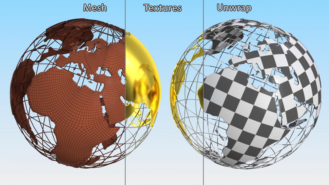 3D Wireframe Earth Globe Gold