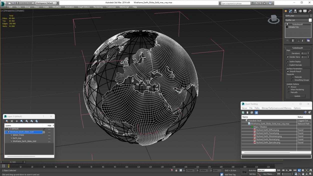 3D Wireframe Earth Globe Gold