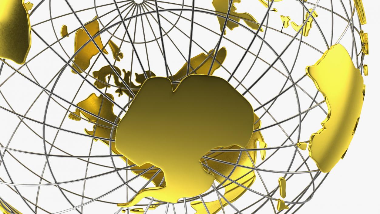 3D Wireframe Earth Globe Gold