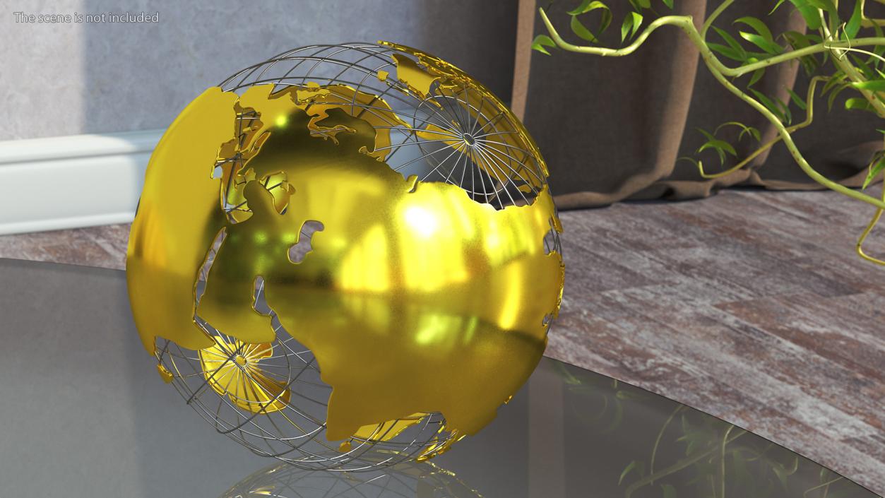 3D Wireframe Earth Globe Gold