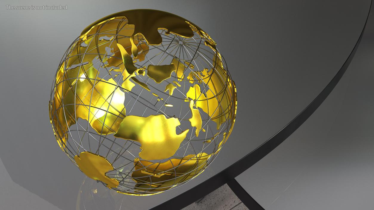 3D Wireframe Earth Globe Gold