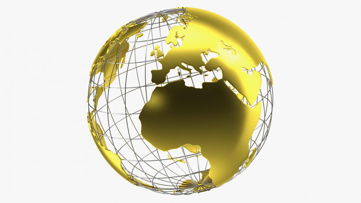 3D Wireframe Earth Globe Gold