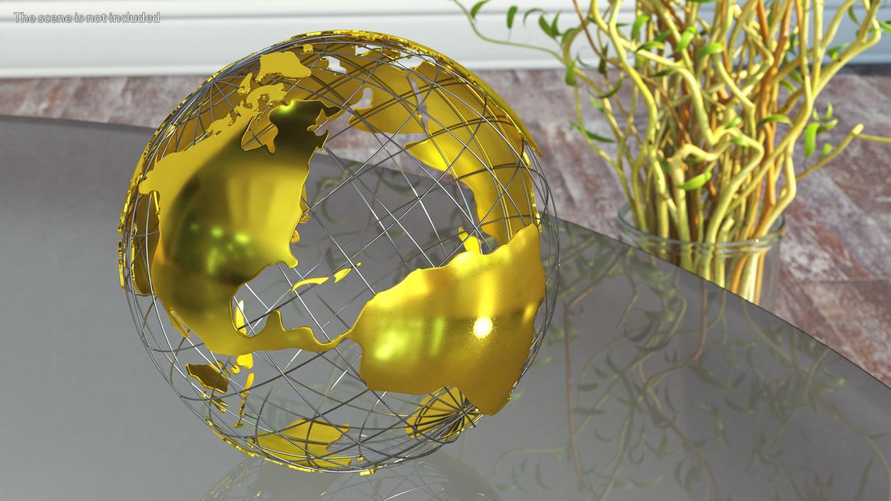 3D Wireframe Earth Globe Gold