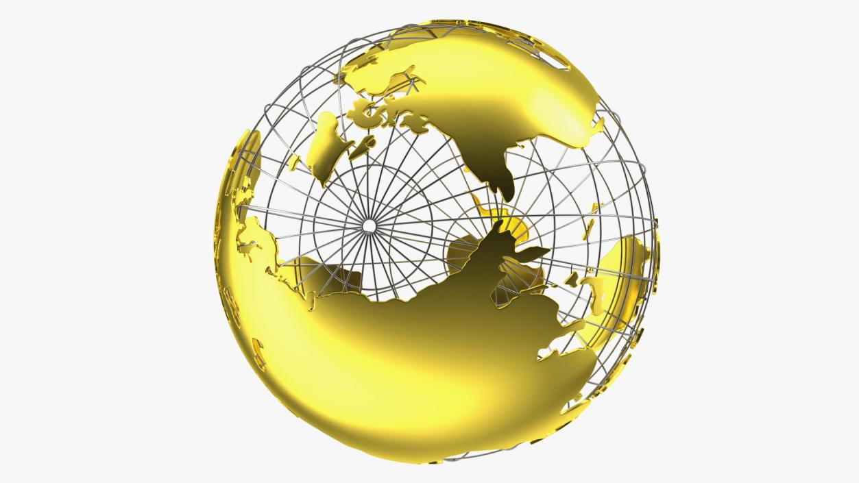 3D Wireframe Earth Globe Gold