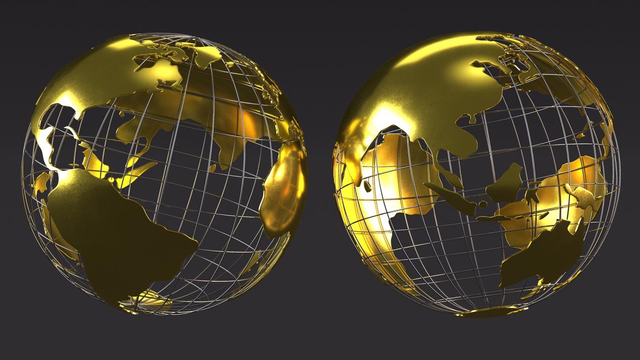 3D Wireframe Earth Globe Gold