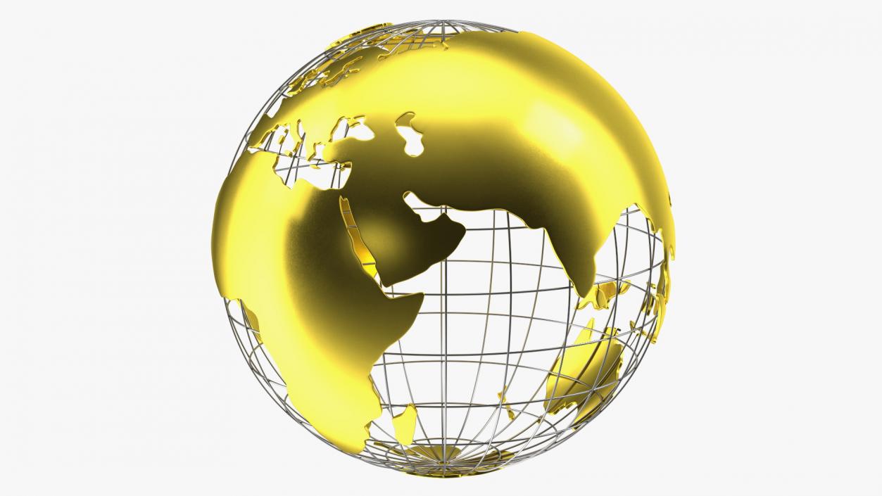 3D Wireframe Earth Globe Gold