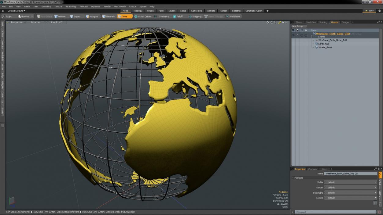 3D Wireframe Earth Globe Gold