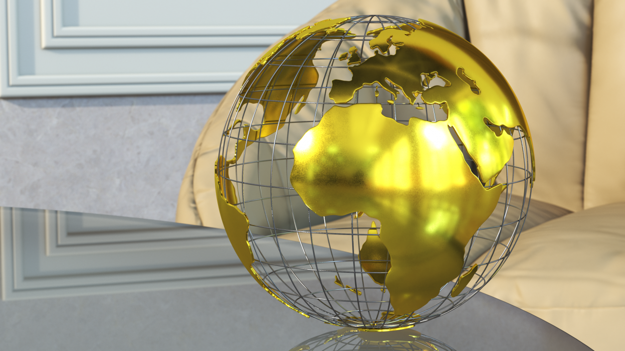 3D Wireframe Earth Globe Gold