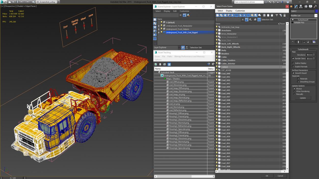 3D Underground Truck With Coal Rigged for Maya model