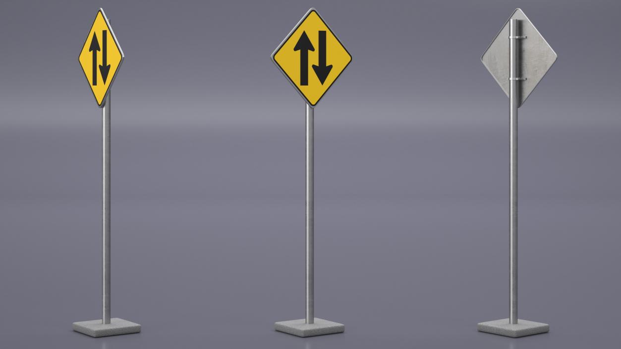 Road Sign Two Way Traffic 2 3D