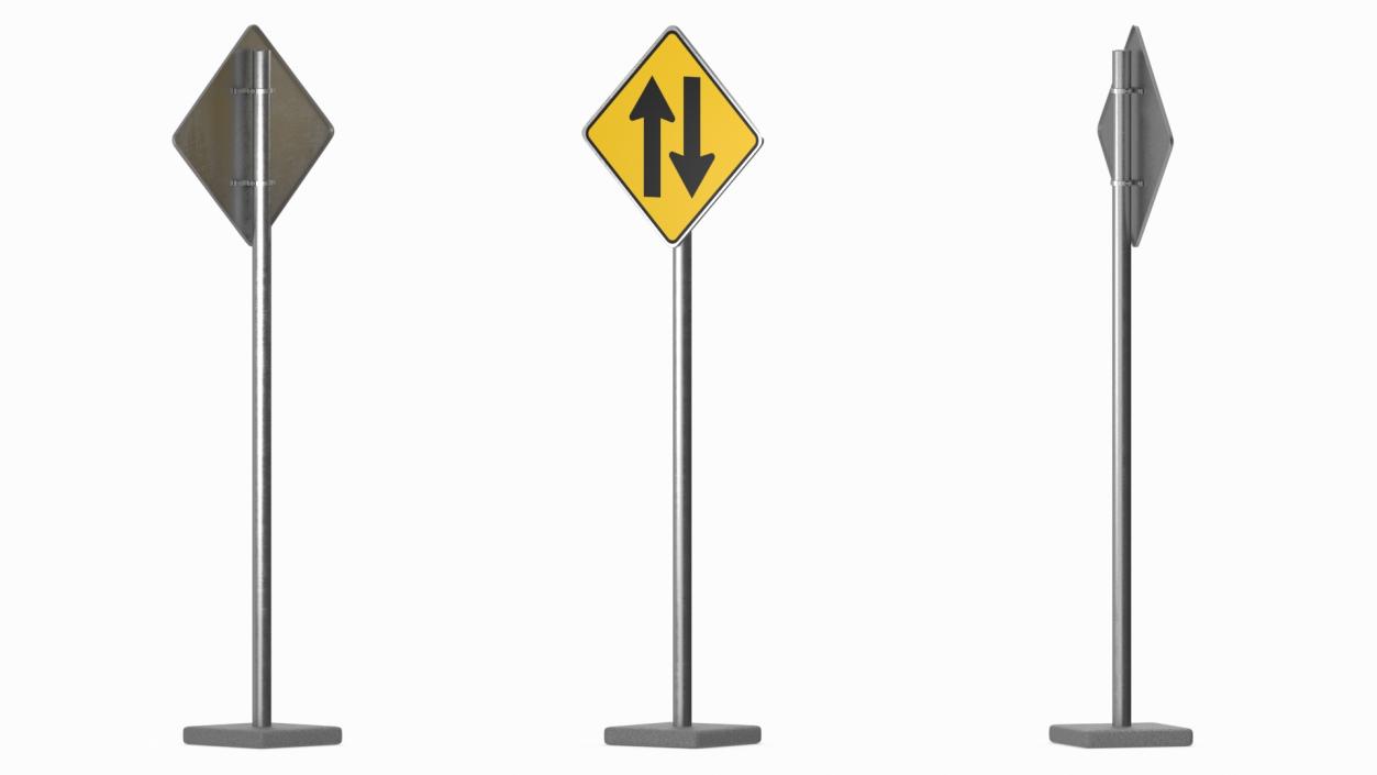 Road Sign Two Way Traffic 2 3D