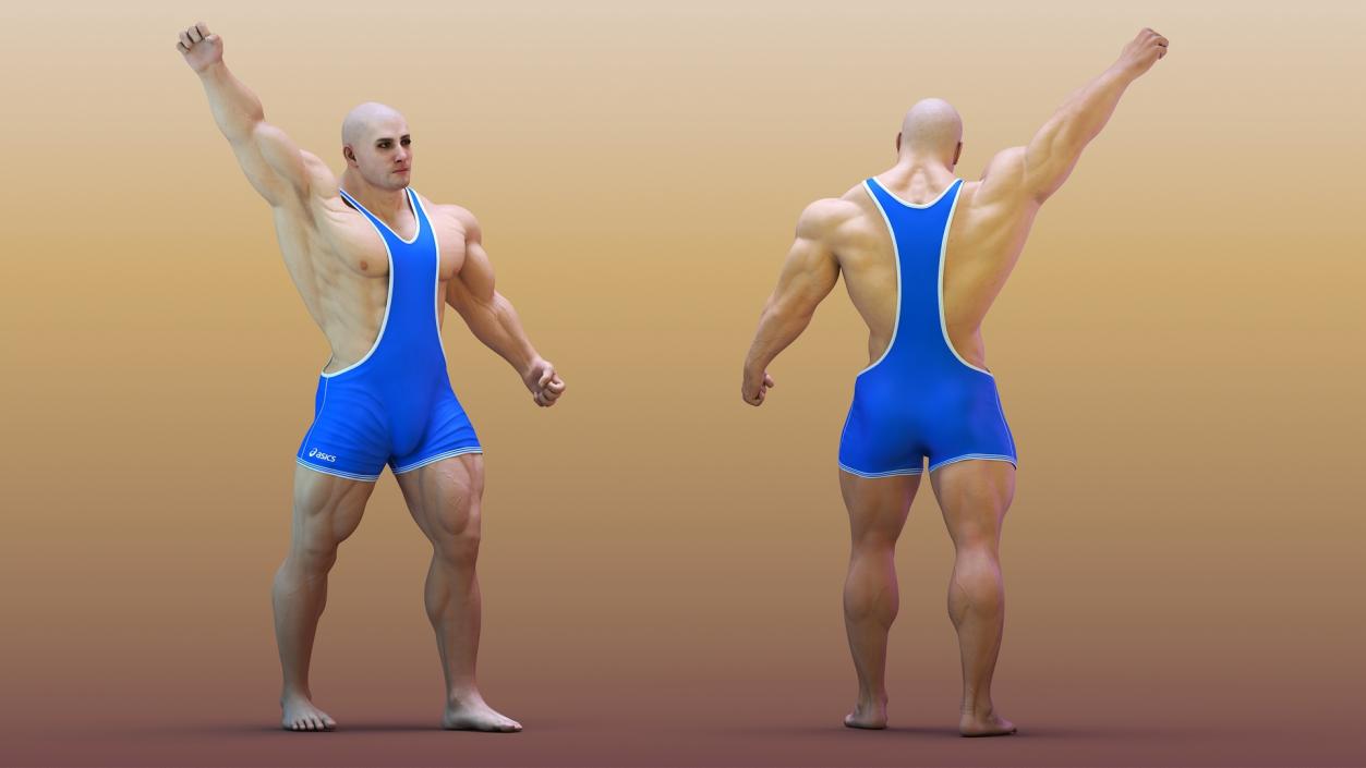 3D Athletic Male Victory Pose in Asics Blue Singlet model