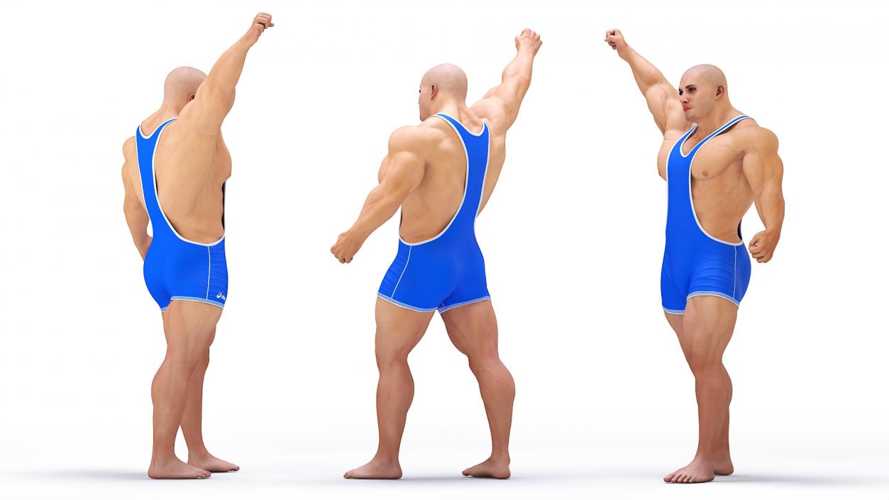 3D Athletic Male Victory Pose in Asics Blue Singlet model