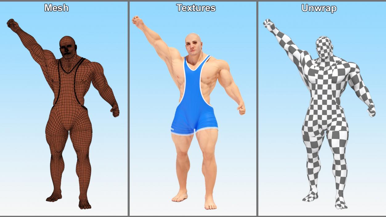 3D Athletic Male Victory Pose in Asics Blue Singlet model