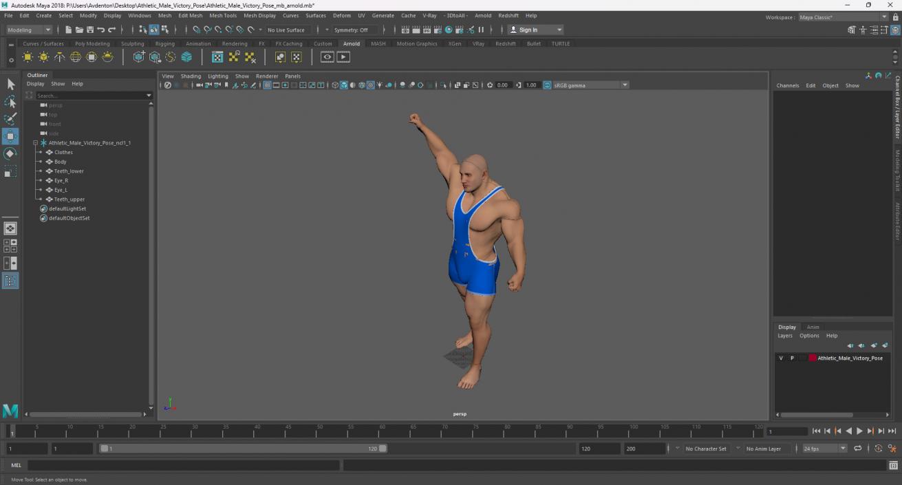 3D Athletic Male Victory Pose in Asics Blue Singlet model