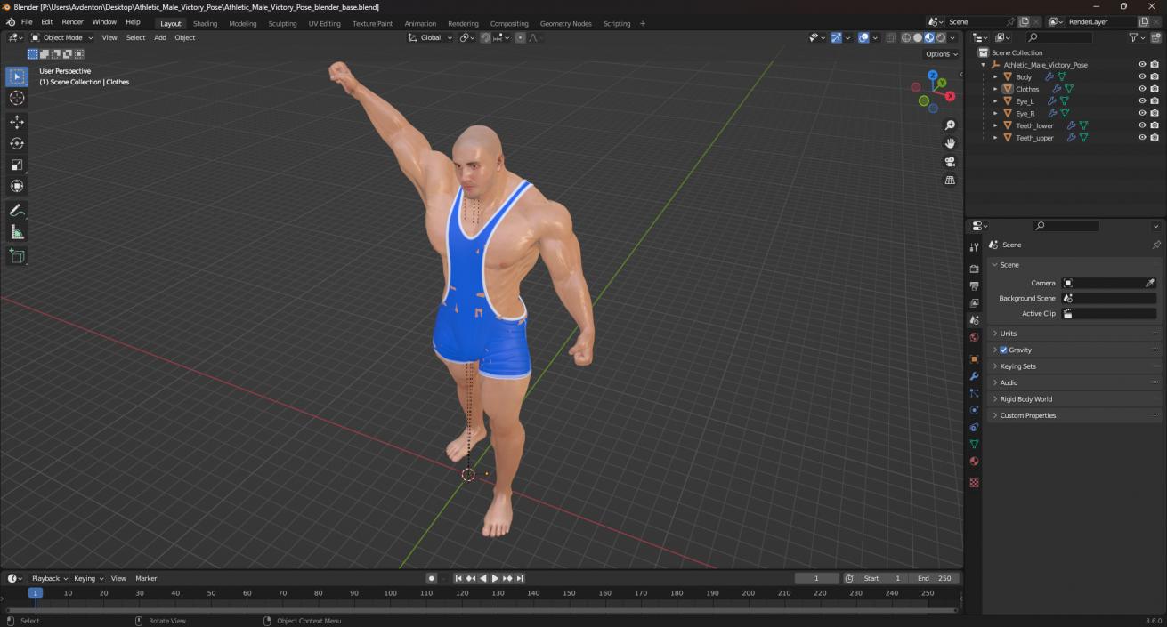 3D Athletic Male Victory Pose in Asics Blue Singlet model