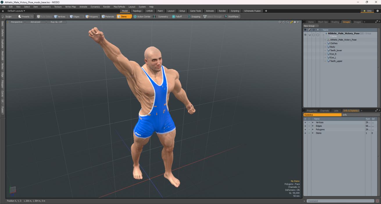 3D Athletic Male Victory Pose in Asics Blue Singlet model