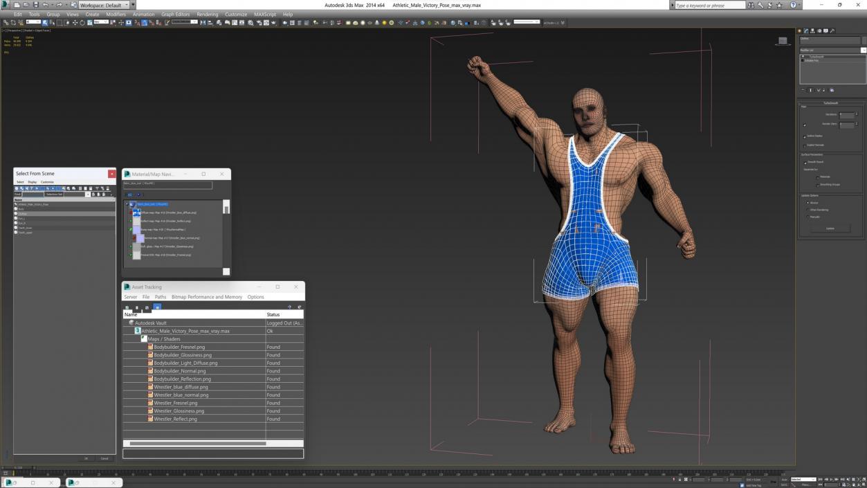 3D Athletic Male Victory Pose in Asics Blue Singlet model