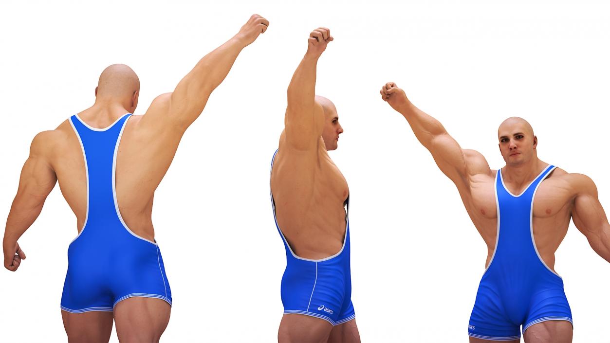 3D Athletic Male Victory Pose in Asics Blue Singlet model