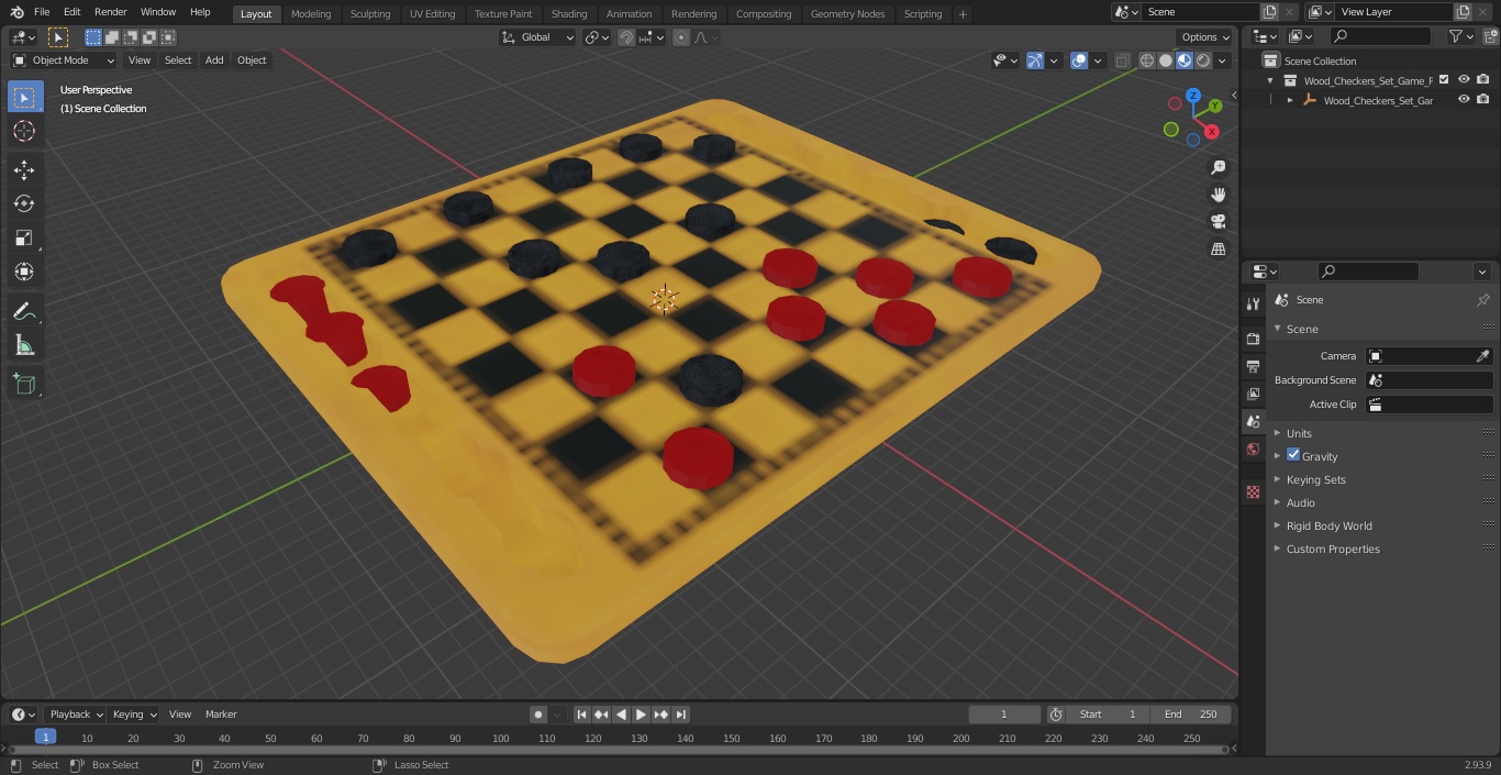 3D model Wood Checkers Set Game Process