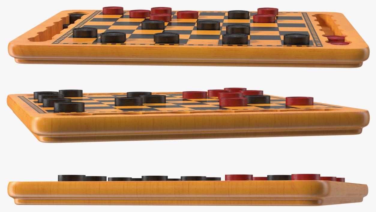 3D model Wood Checkers Set Game Process