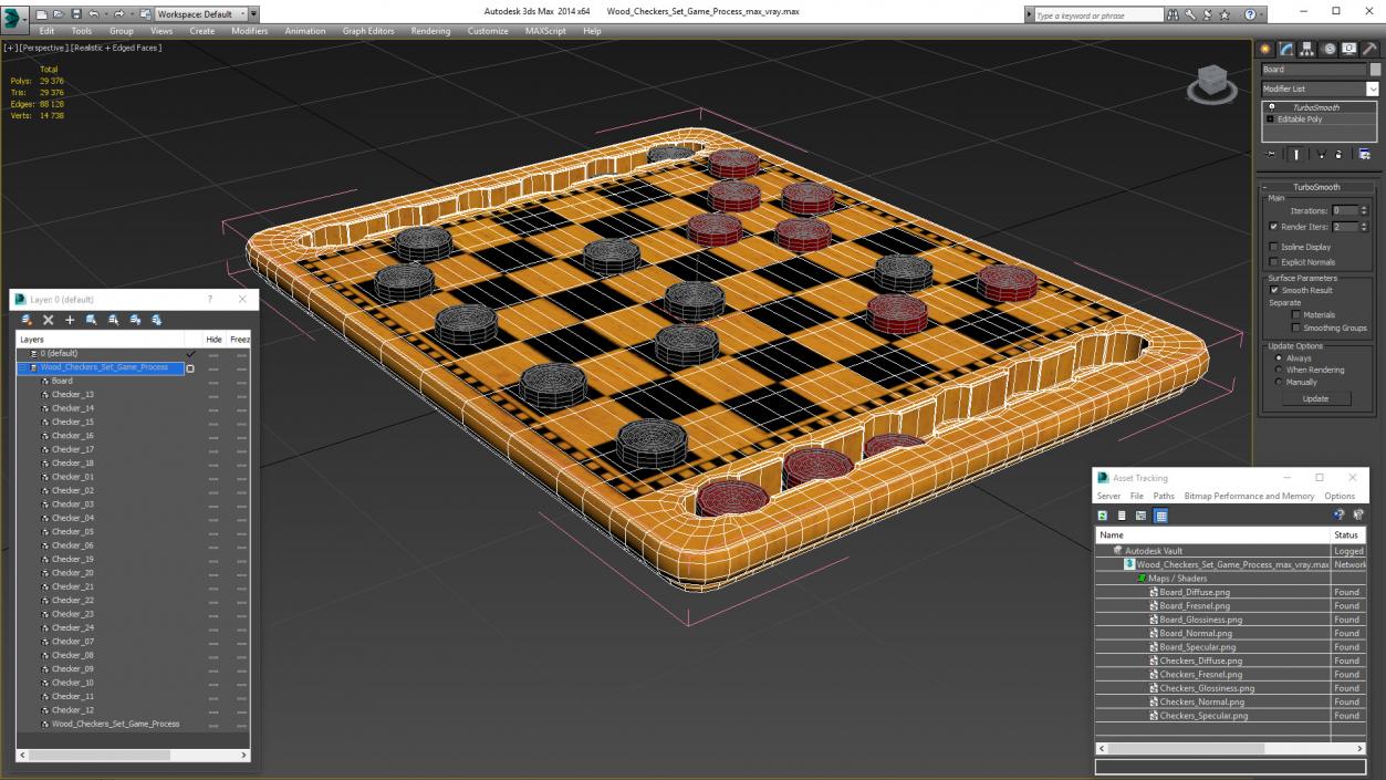 3D model Wood Checkers Set Game Process