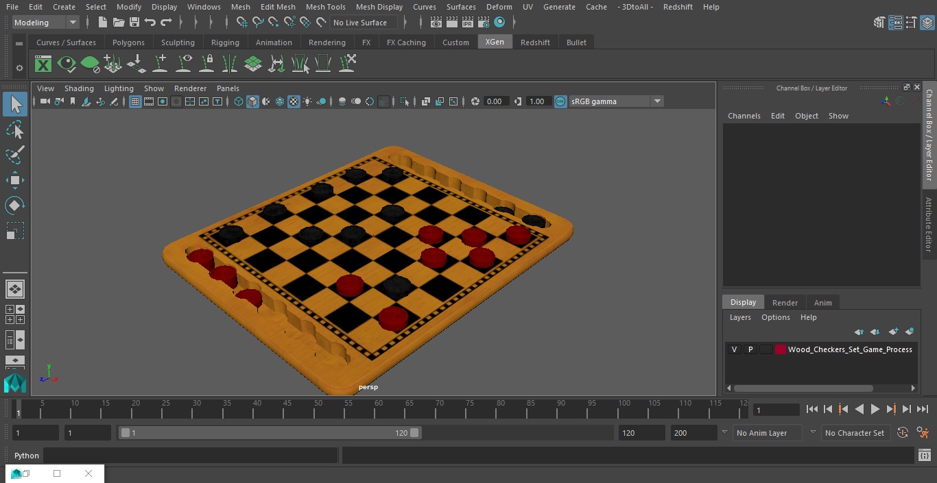 3D model Wood Checkers Set Game Process